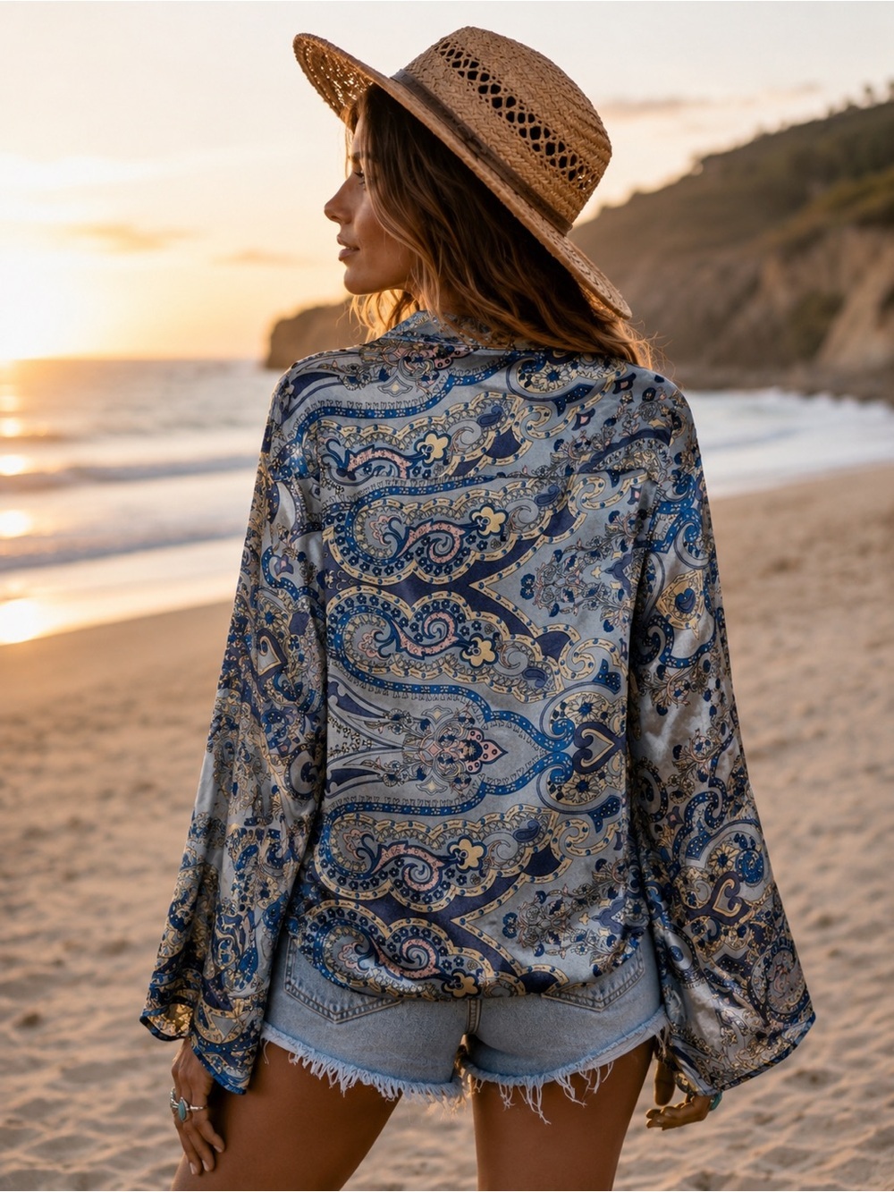 🌸POL M Blue Paisley Button-Down Shirt P003 - Picture 2 of 6